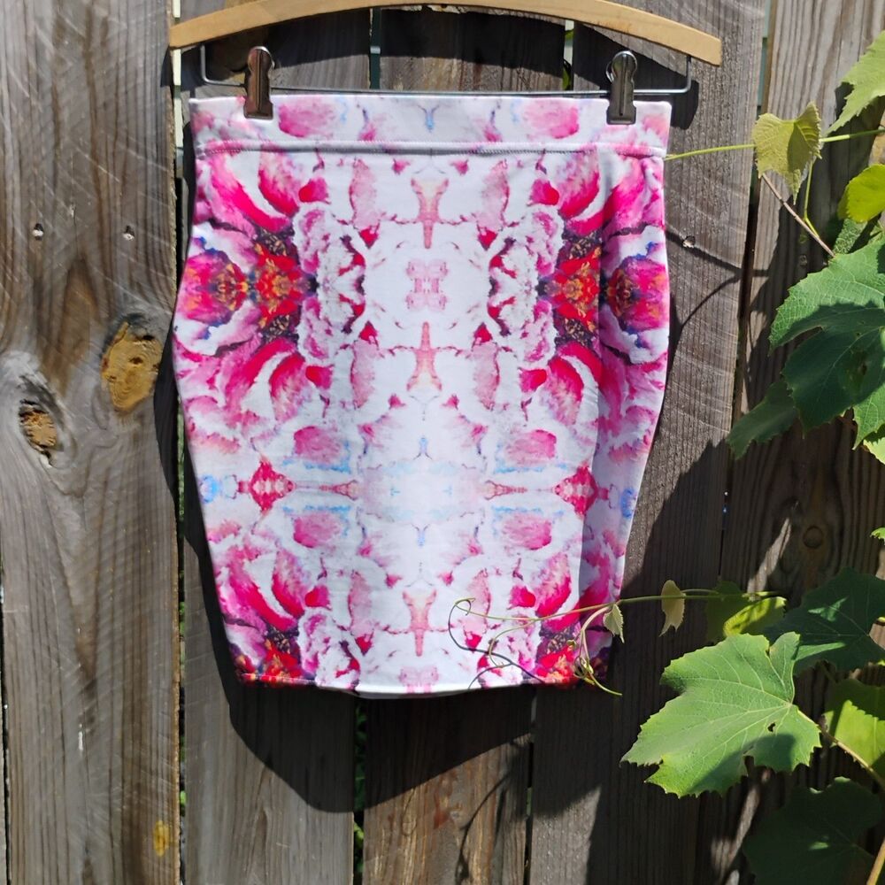 Gearbunch Bodycon Mini Skirt Psychedelic Pink Abstract Stretch Womens XS Tie Dye